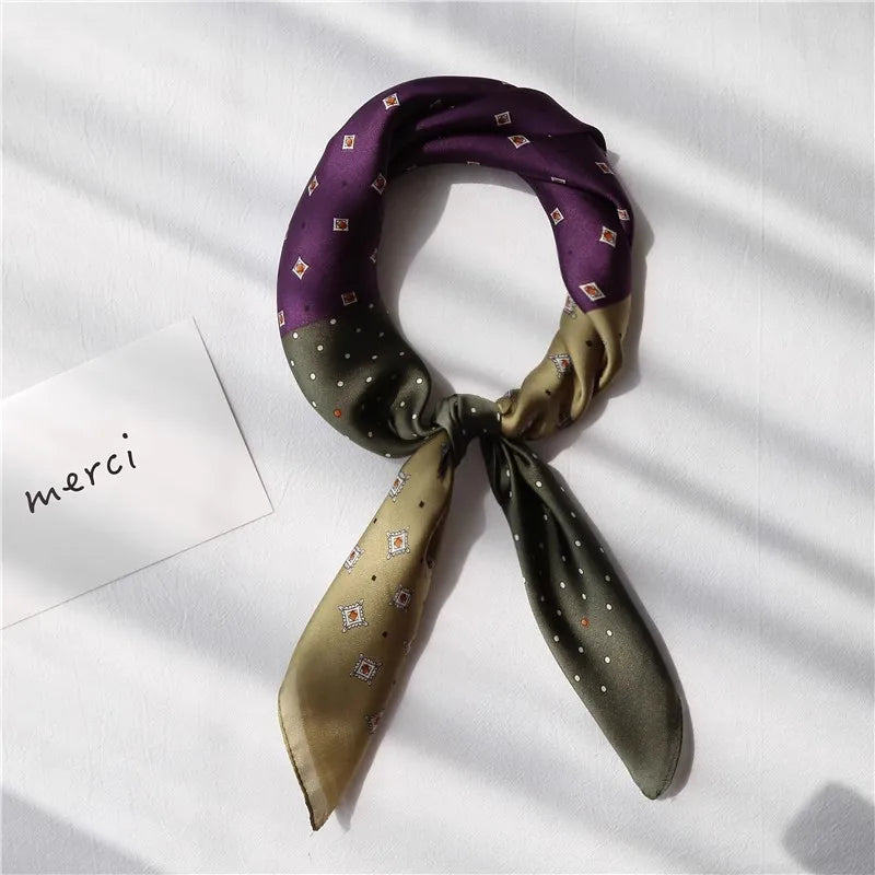 Wholesale 1026A Custom Logo Brand Designer 70*70 Digital Printing Square Satin Silk Scarf for Women Stylish Luxury High Quality