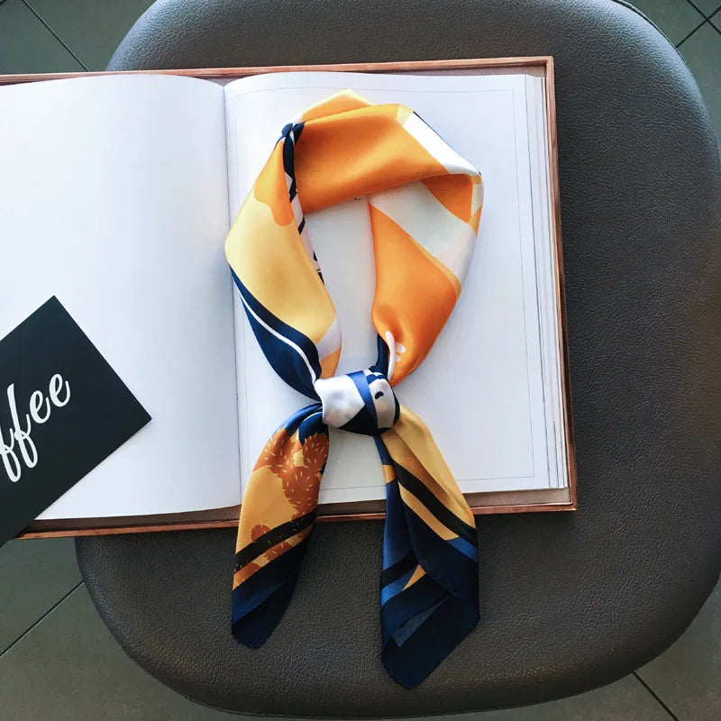 Wholesale 1026A Custom Logo Brand Designer 70*70 Digital Printing Square Satin Silk Scarf for Women Stylish Luxury High Quality