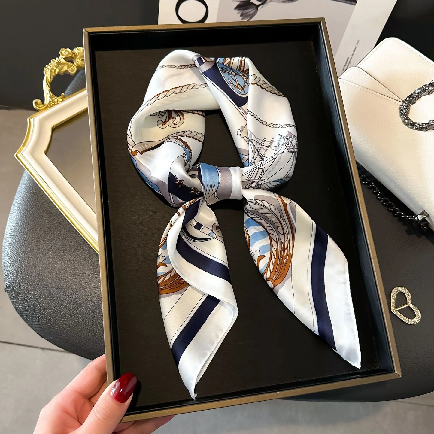 Wholesale 1026A Custom Logo Brand Designer 70*70 Digital Printing Square Satin Silk Scarf for Women Stylish Luxury High Quality