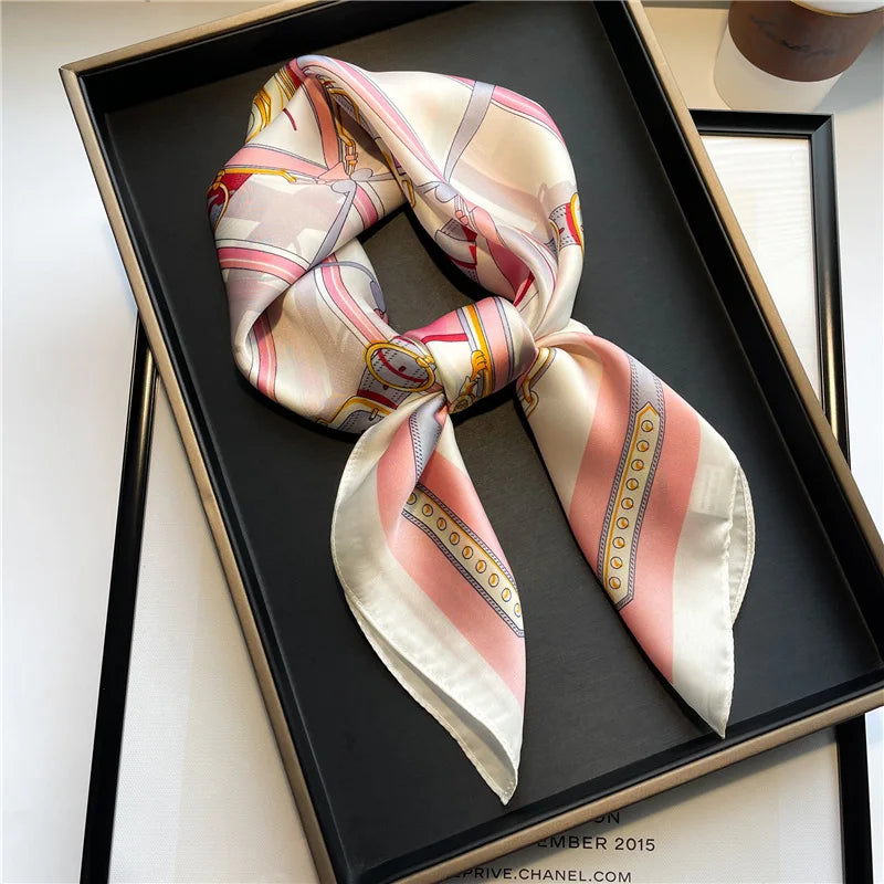 Wholesale 1026A Custom Logo Brand Designer 70*70 Digital Printing Square Satin Silk Scarf for Women Stylish Luxury High Quality