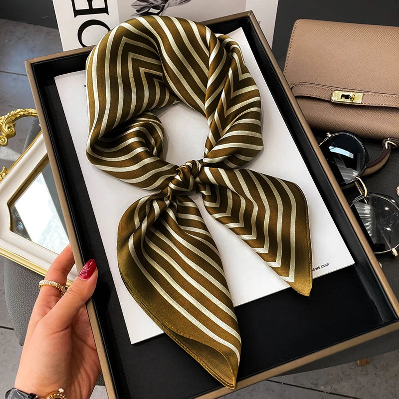 Wholesale 1026A Custom Logo Brand Designer 70*70 Digital Printing Square Satin Silk Scarf for Women Stylish Luxury High Quality
