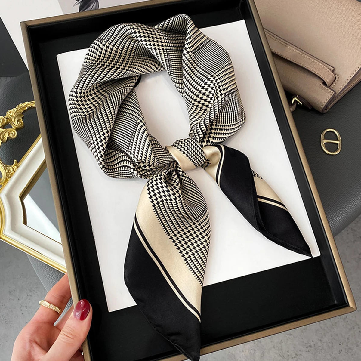 Wholesale 1026A Custom Logo Brand Designer 70*70 Digital Printing Square Satin Silk Scarf for Women Stylish Luxury High Quality