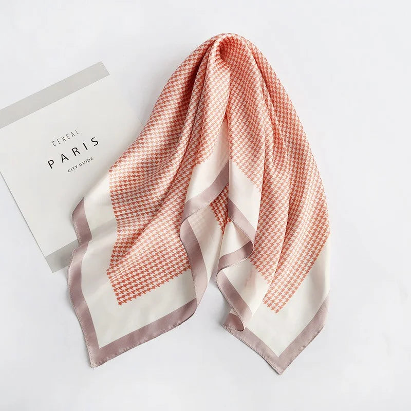 Wholesale 1026A Custom Logo Brand Designer 70*70 Digital Printing Square Satin Silk Scarf for Women Stylish Luxury High Quality