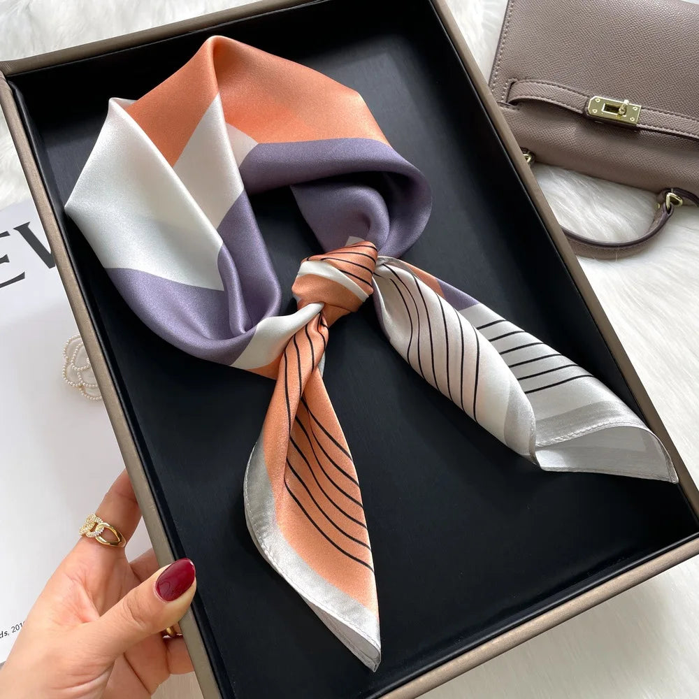 Wholesale 1026A Custom Logo Brand Designer 70*70 Digital Printing Square Satin Silk Scarf for Women Stylish Luxury High Quality