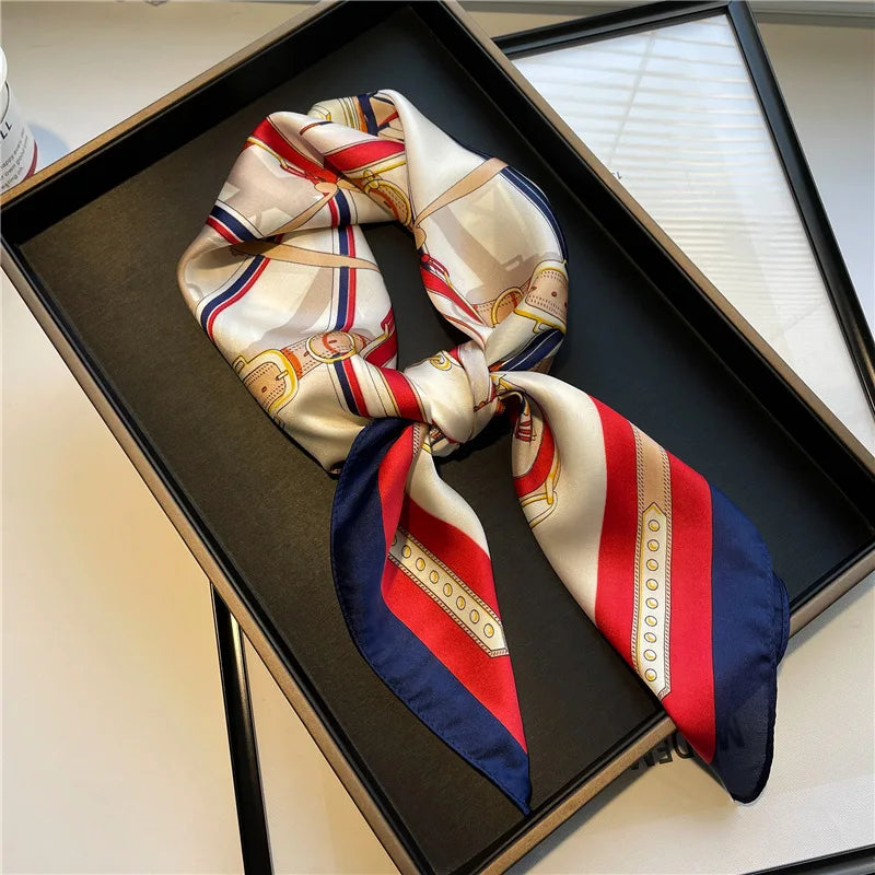 Wholesale 1026A Custom Logo Brand Designer 70*70 Digital Printing Square Satin Silk Scarf for Women Stylish Luxury High Quality