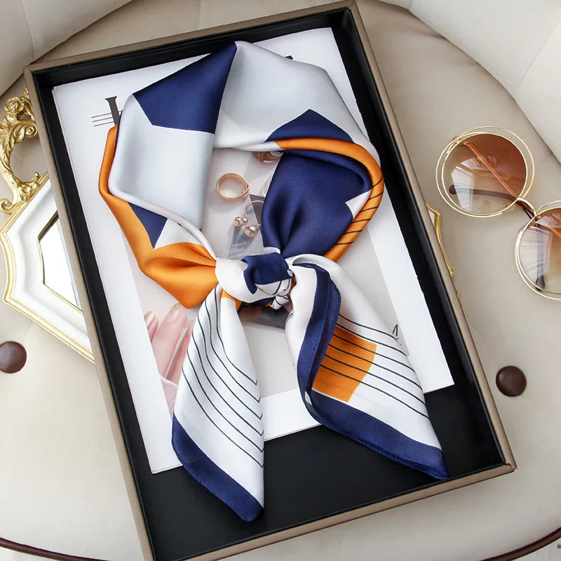 Wholesale 1026A Custom Logo Brand Designer 70*70 Digital Printing Square Satin Silk Scarf for Women Stylish Luxury High Quality