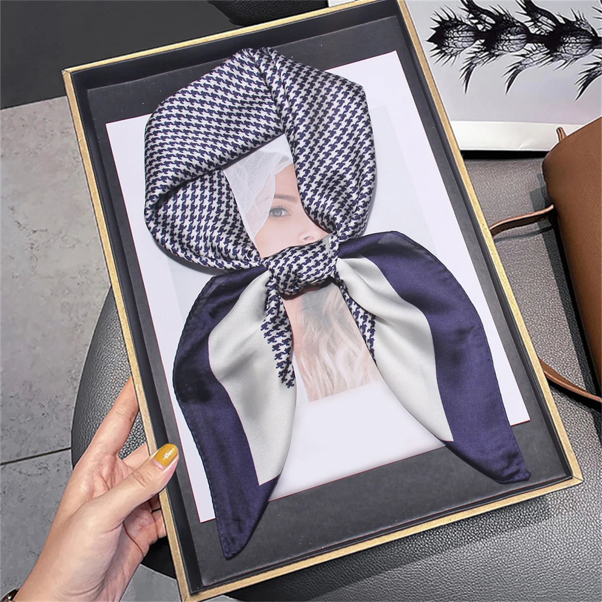 Wholesale 1026A Custom Logo Brand Designer 70*70 Digital Printing Square Satin Silk Scarf for Women Stylish Luxury High Quality