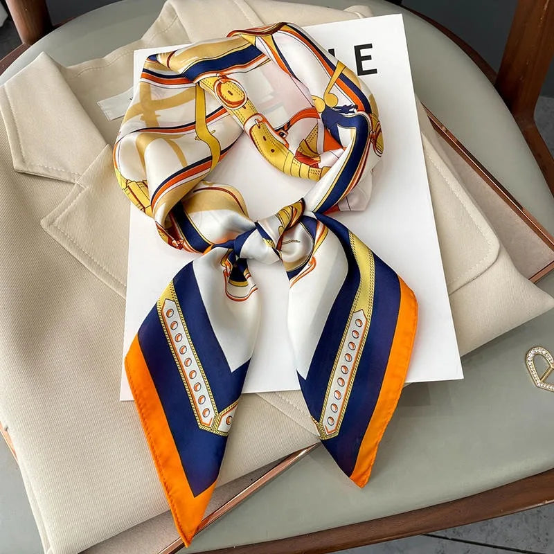 Wholesale 1026A Custom Logo Brand Designer 70*70 Digital Printing Square Satin Silk Scarf for Women Stylish Luxury High Quality